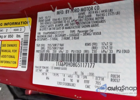 2016 Ford Fusion Se from USA, damaged, VIN 1FA6P0HD8G5117177